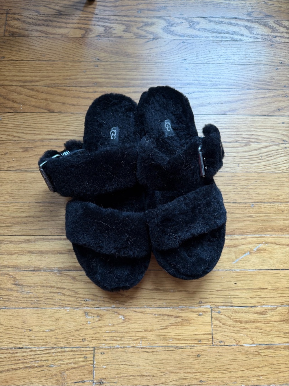 UGG Black Fuzzy Slide Sandals